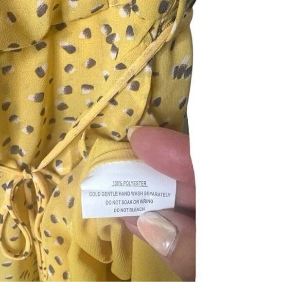 Here Comes The Sun Yellow & Brown Polka Dot Ruffled Mini Dress Size Small - Picture 7 of 10
